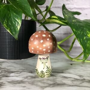 Tiny hand painted wooden mushroom home decor